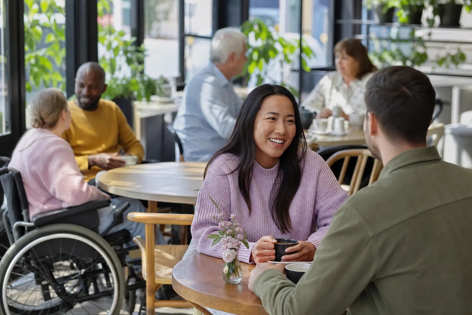 Adults talking together at a relaxed social event in Portsmouth