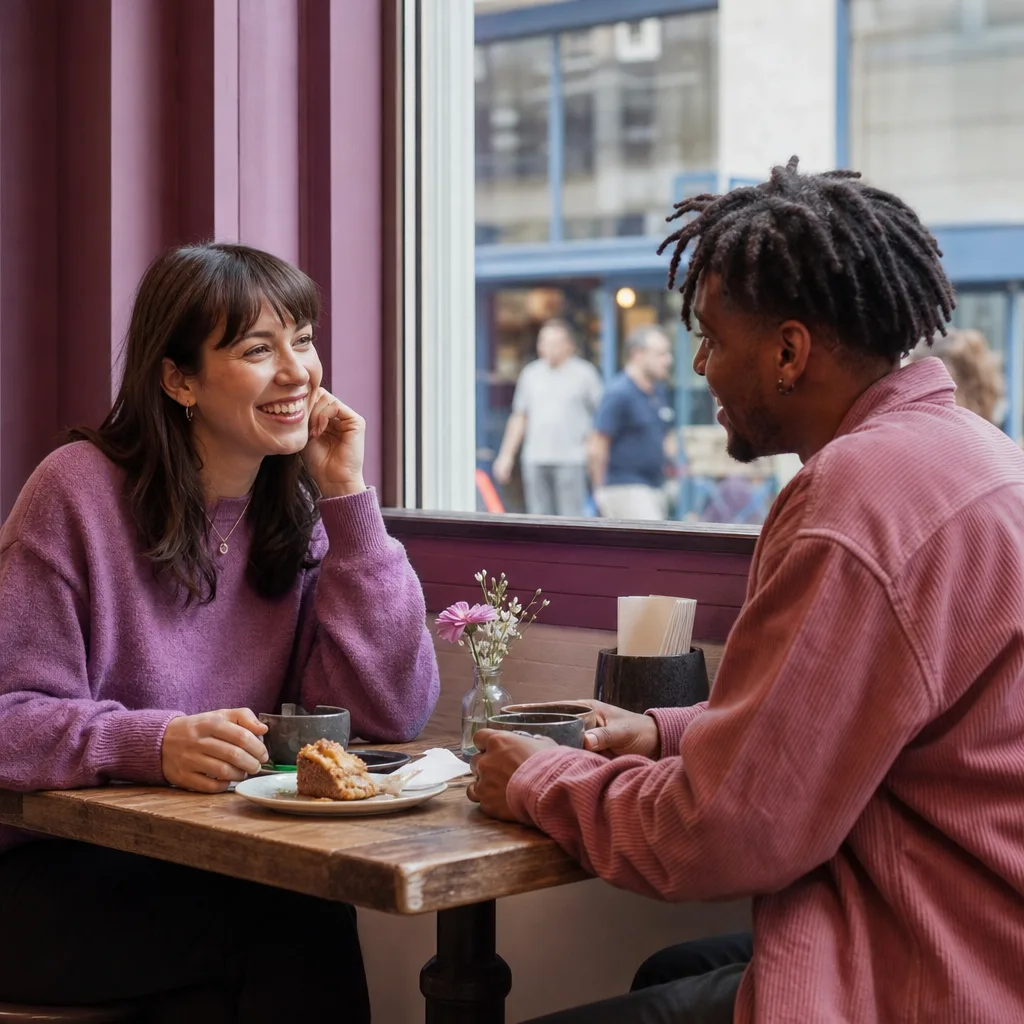 A couple having coffee at an independent café on Albert Road in Southsea