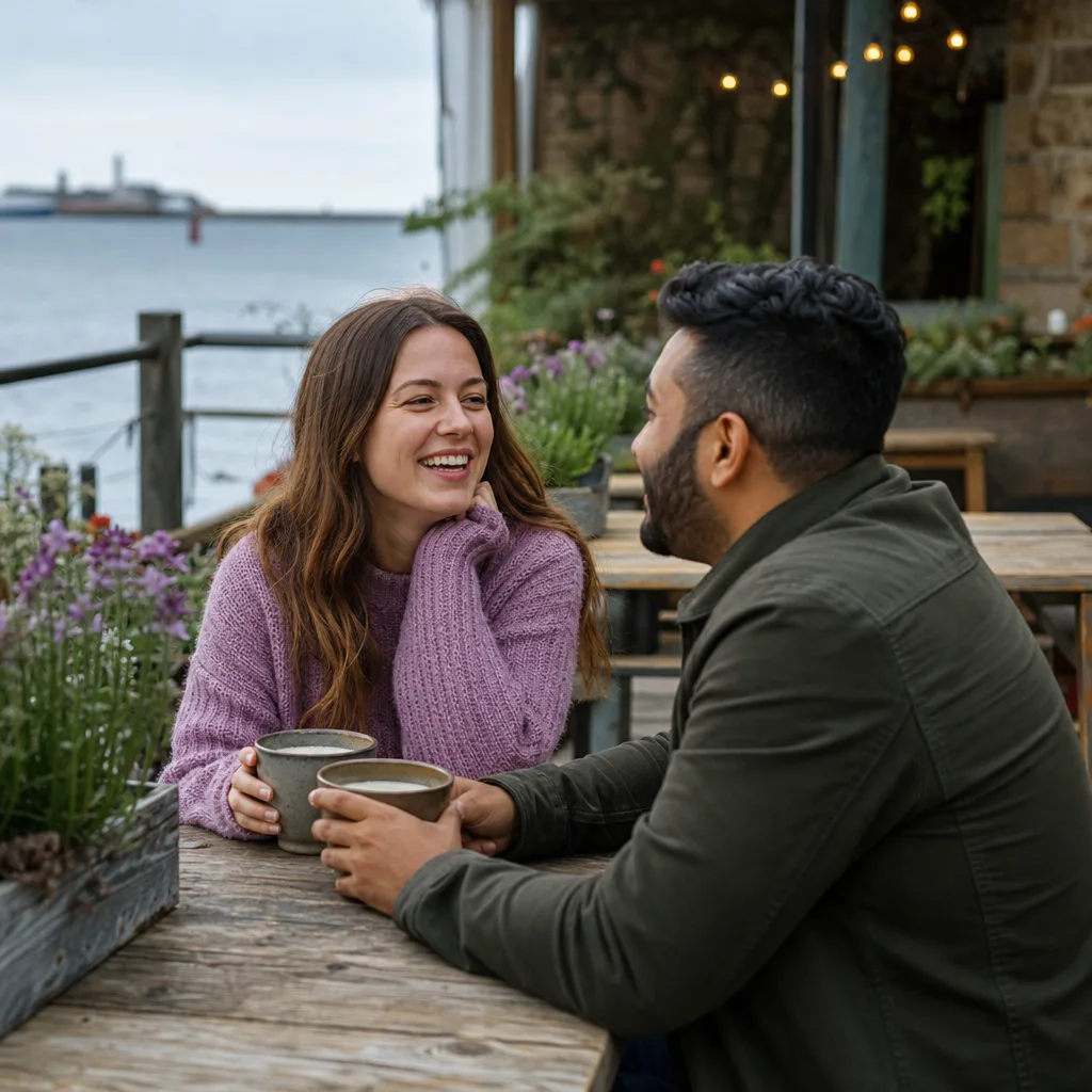Two adults meeting in daylight near Portsmouth and Southsea railway station
